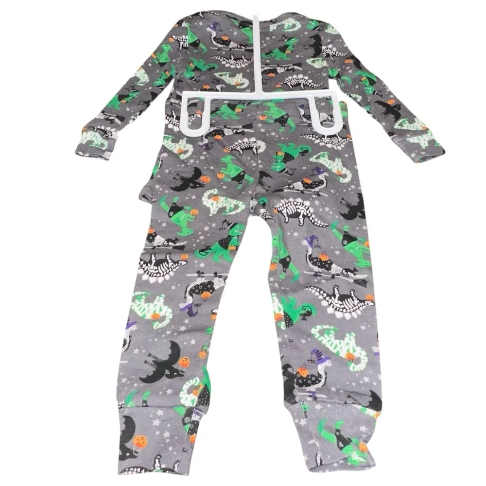 Tommy Bahama 2-Piece Gray and Green Halloween Pajamas with Dinosaurs‎ 12 Months